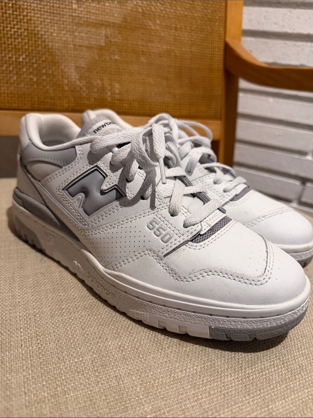 New Balance Women's White Leather 550 Low-Top Sneakers Worn Once